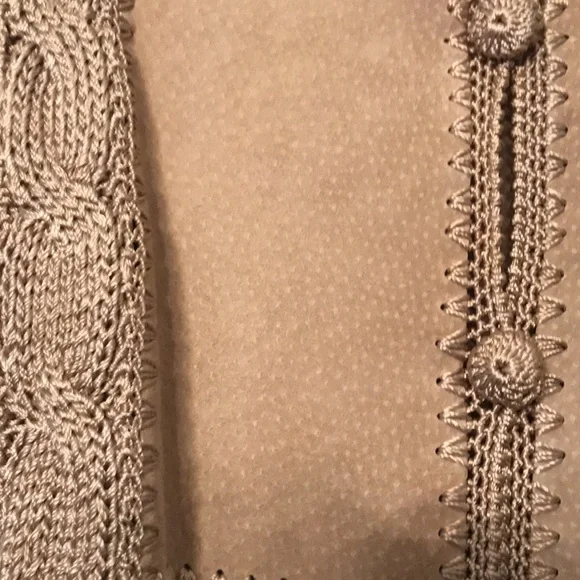 Large Beige leather vest with rayon trim & buttons . - Picture 3 of 5